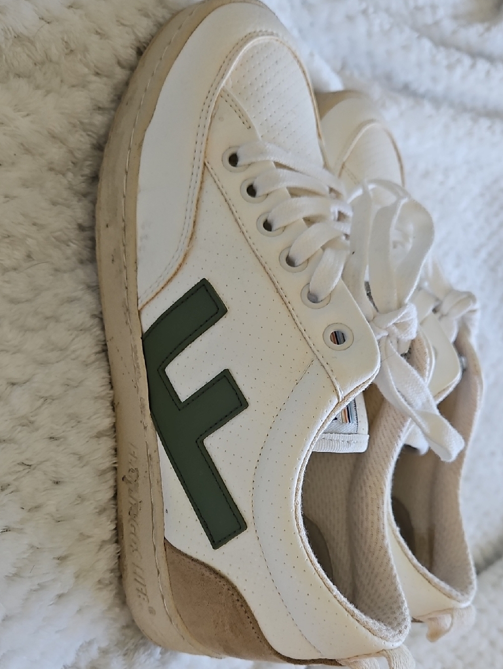 Green Women's Flamingoslife Plant Material White Sneakers with Green Accent